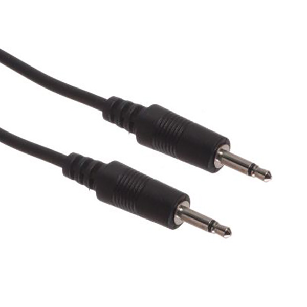 A pair of black 3.5mm cables on a white background.