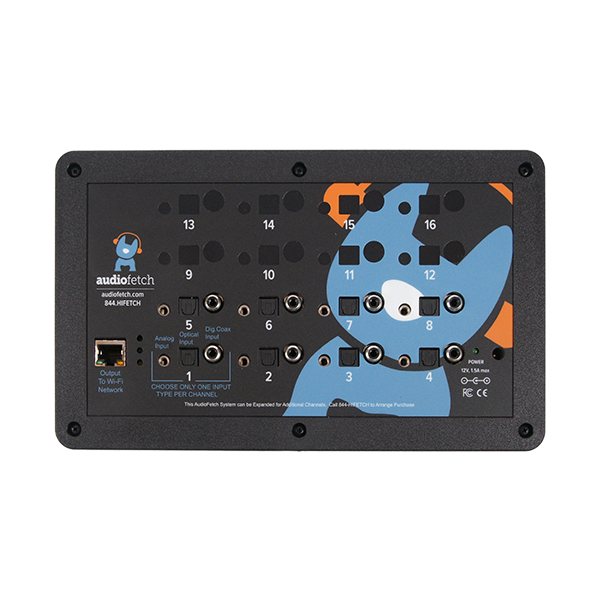 A AudioFetch Signature 8 Channel Expandable (FETCH8-A01) panel with a blue and orange design.