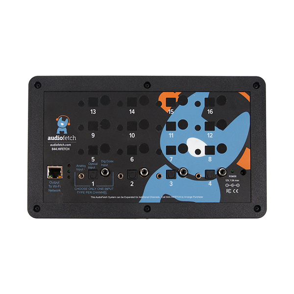 A black and blue AudioFetch Signature 4 Channel Expandable (FETCH4-A01) with a blue and orange design.