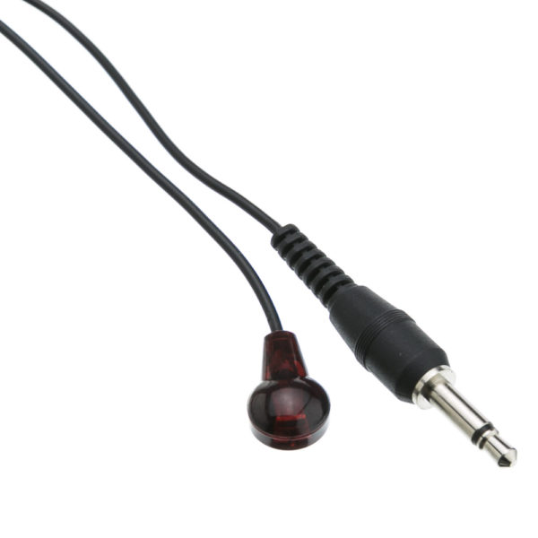 An IR Emitter Cable (IRemitter) with a red plug attached to it.