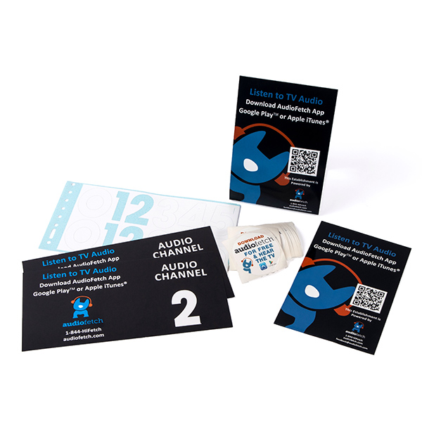 A set of AudioFetch Marketing Kits (FETCH-MKT) with a qr code on them.