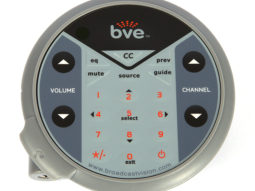 The Axcess Controller for Broadcastvision TVs (AXSPVSC-BVE) with buttons on it.