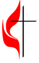 A red flame logo on a black background.