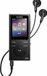 A sony mp3 player with earphones attached.