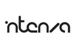 A black and white logo with the word intena.